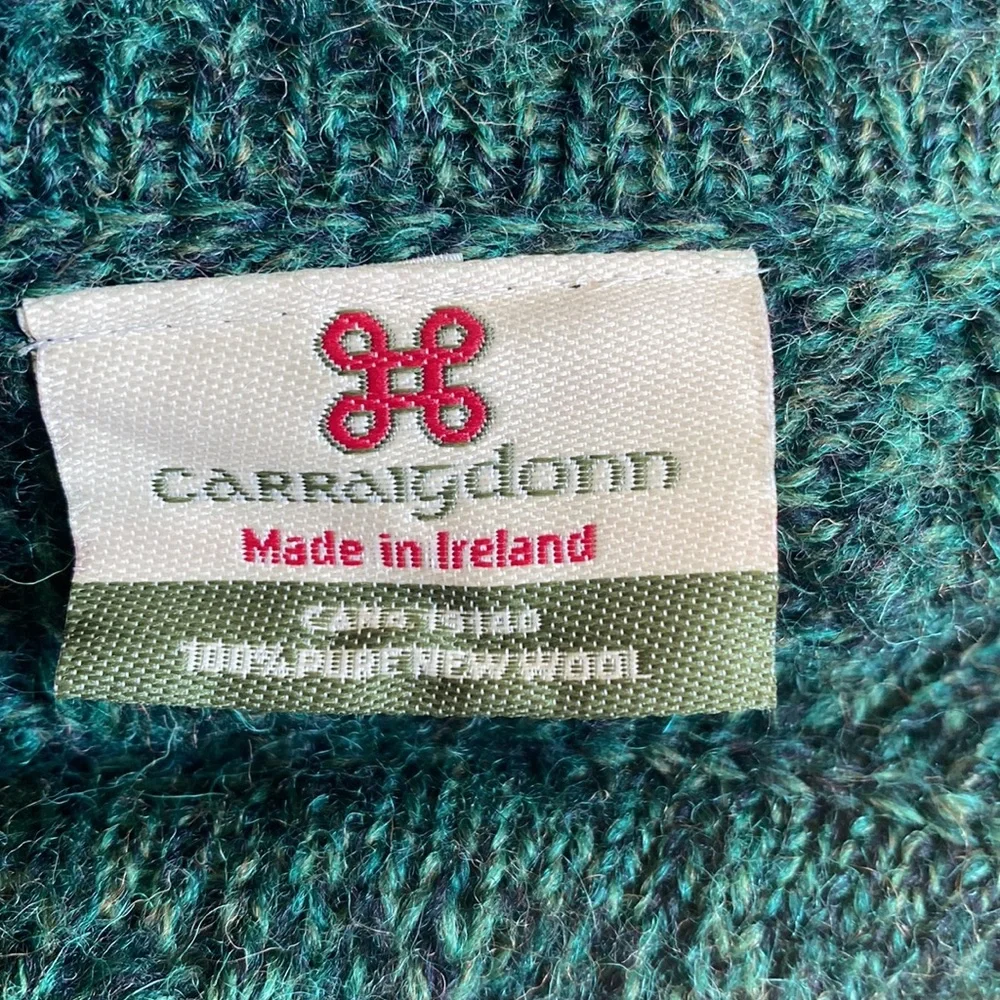Carraig Donn Green Irish Aran Cable Knit Wool Sweater Jacket Medium - Picture 5 of 6